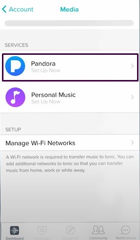 set up pandora in fitbit 