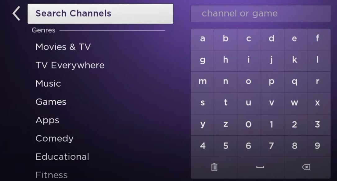 search channel on roku