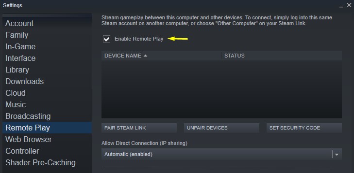 Enable Remote Play 