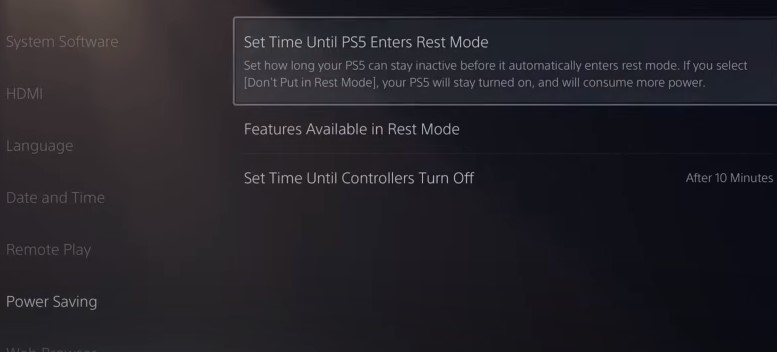 Time Until PS5 Enters Rest Mode